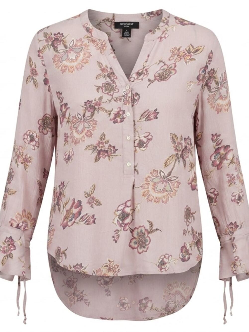 Nine West Pink Floral V-Neck Long Sleeve Button Up Blouse Women Size L